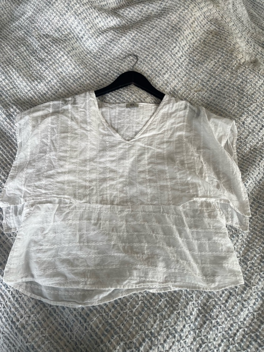 NLT Women's Semi-Sheer V-Neck Linen Top in White Cottagecore Coastal Size L